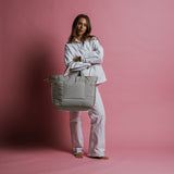 padded tote bag large + strap basic woven slim - stone - VIVI MARI