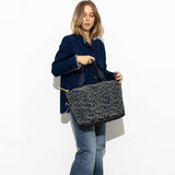 padded tote bag medium + strap basic woven slim - leo splashes navy/olive - VIVI MARI