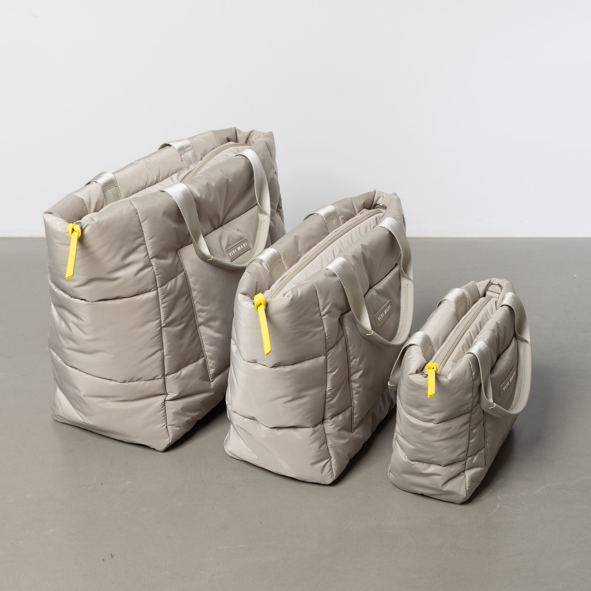 padded tote bag medium + strap basic woven slim - stone - VIVI MARI