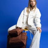 padded tote bag medium + strap basic woven slim - tan - VIVI MARI