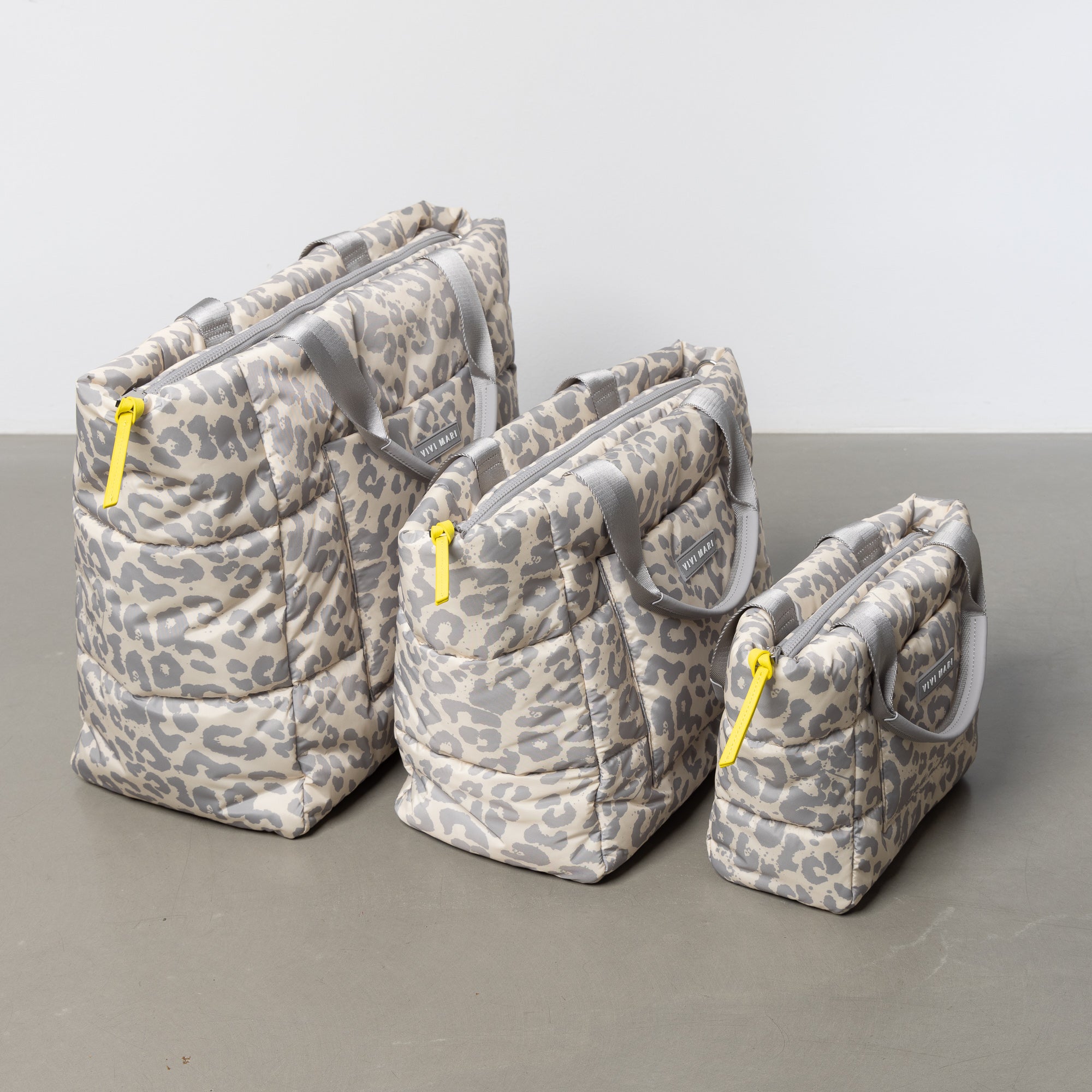 padded tote bag small + strap basic woven slim - leo splashes grey/sand - VIVI MARI