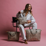 padded tote bag small + strap basic woven slim - leo splashes grey/sand - VIVI MARI