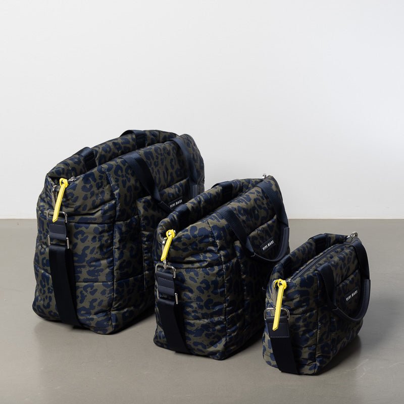 padded tote bag small + strap basic woven slim - leo splashes navy/olive - VIVI MARI