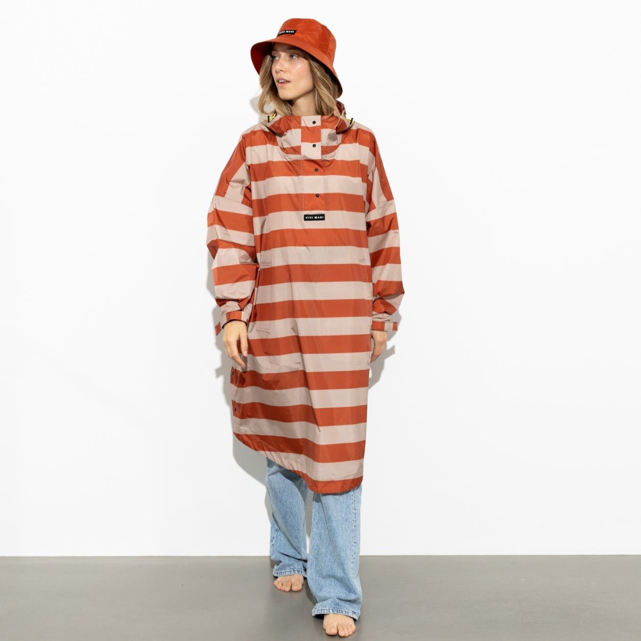 Raincoat bold stripes - cinnamon/latte - VIVI MARI