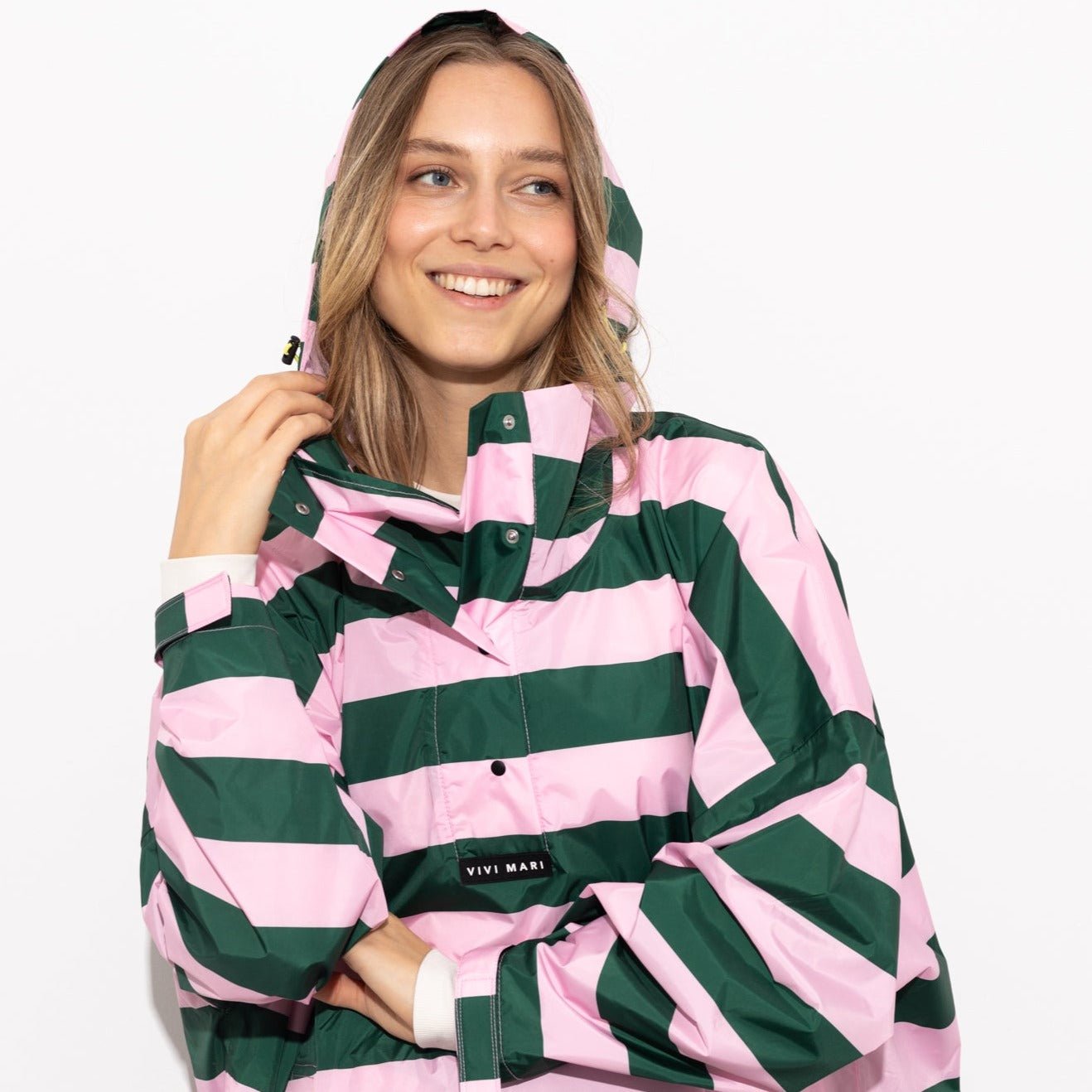 Raincoat bold stripes - green/rosé - VIVI MARI