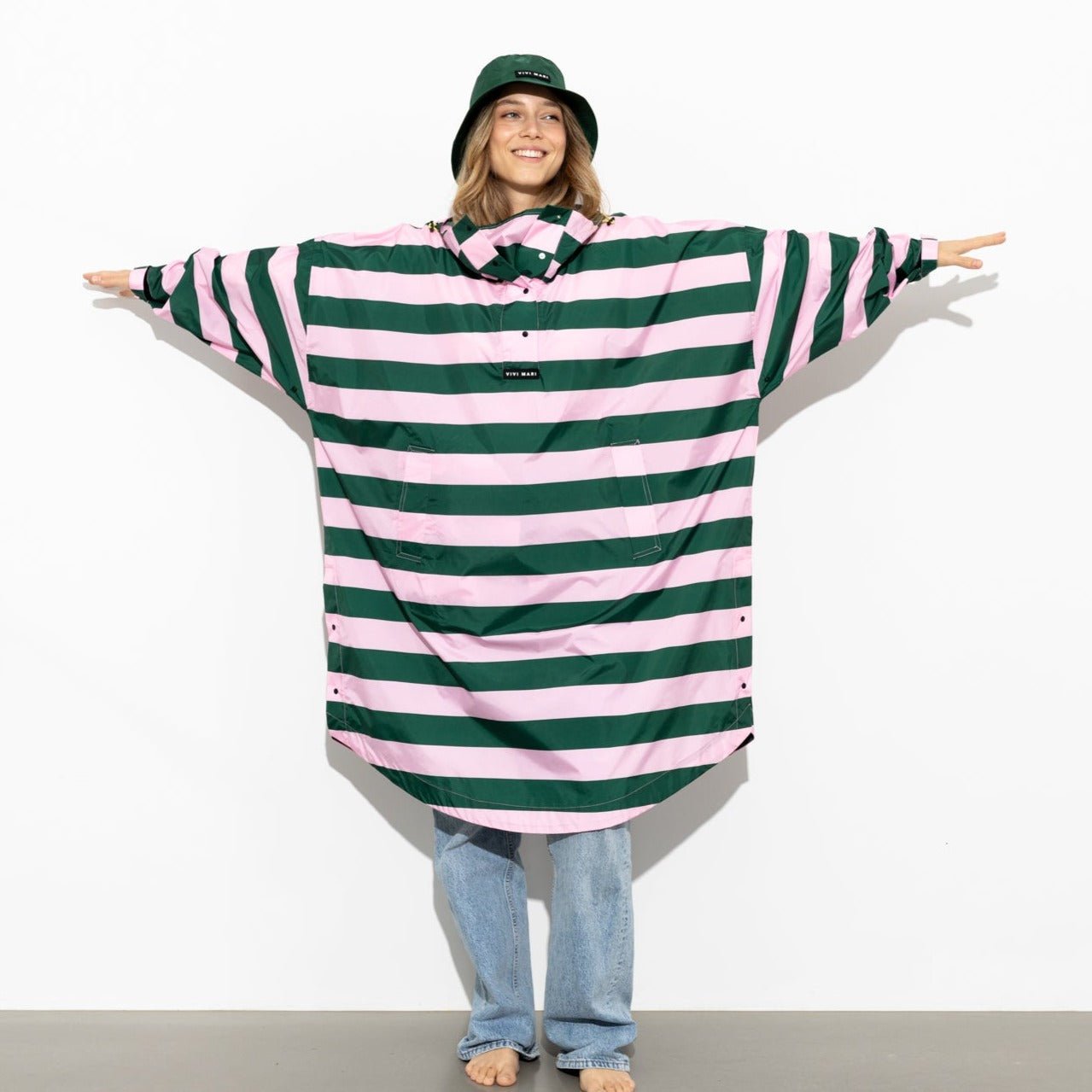 Raincoat bold stripes - green/rosé - VIVI MARI