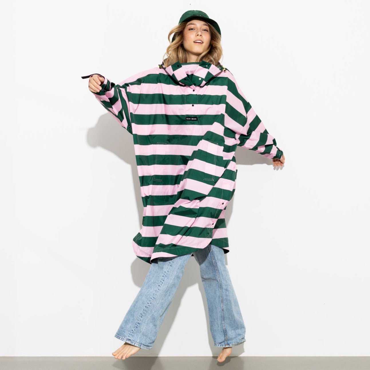 Raincoat bold stripes - green/rosé - VIVI MARI