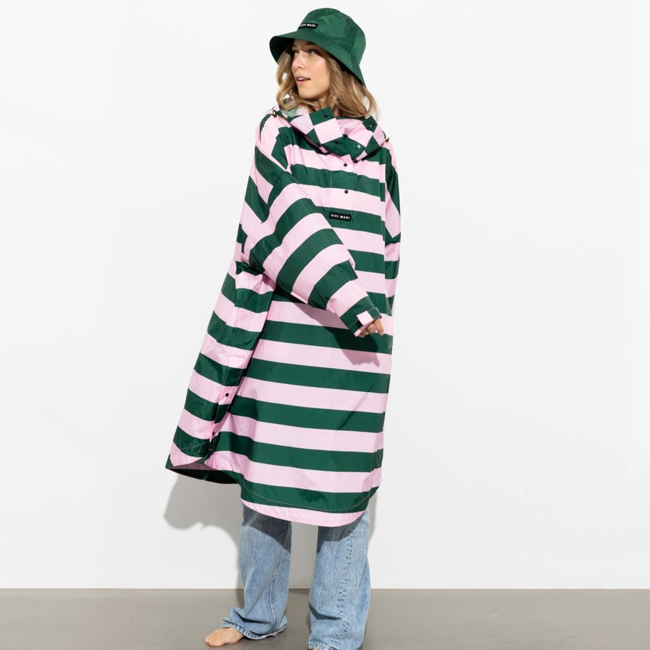 Raincoat bold stripes - green/rosé - VIVI MARI