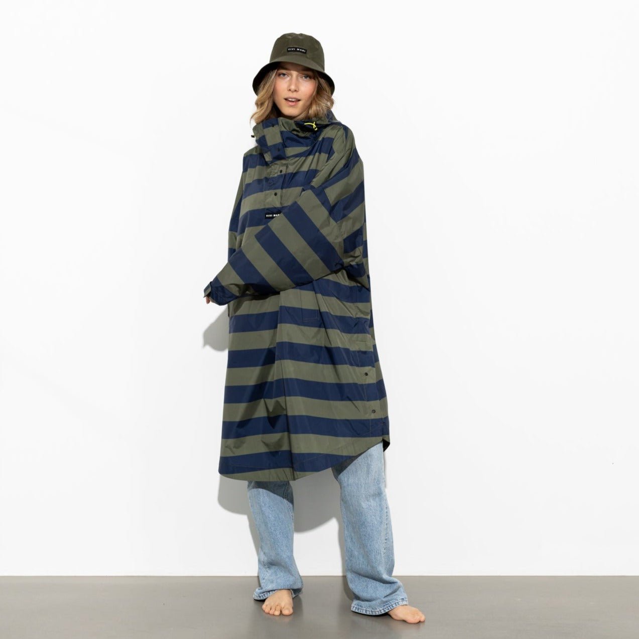 Raincoat bold stripes - navy/olive - VIVI MARI