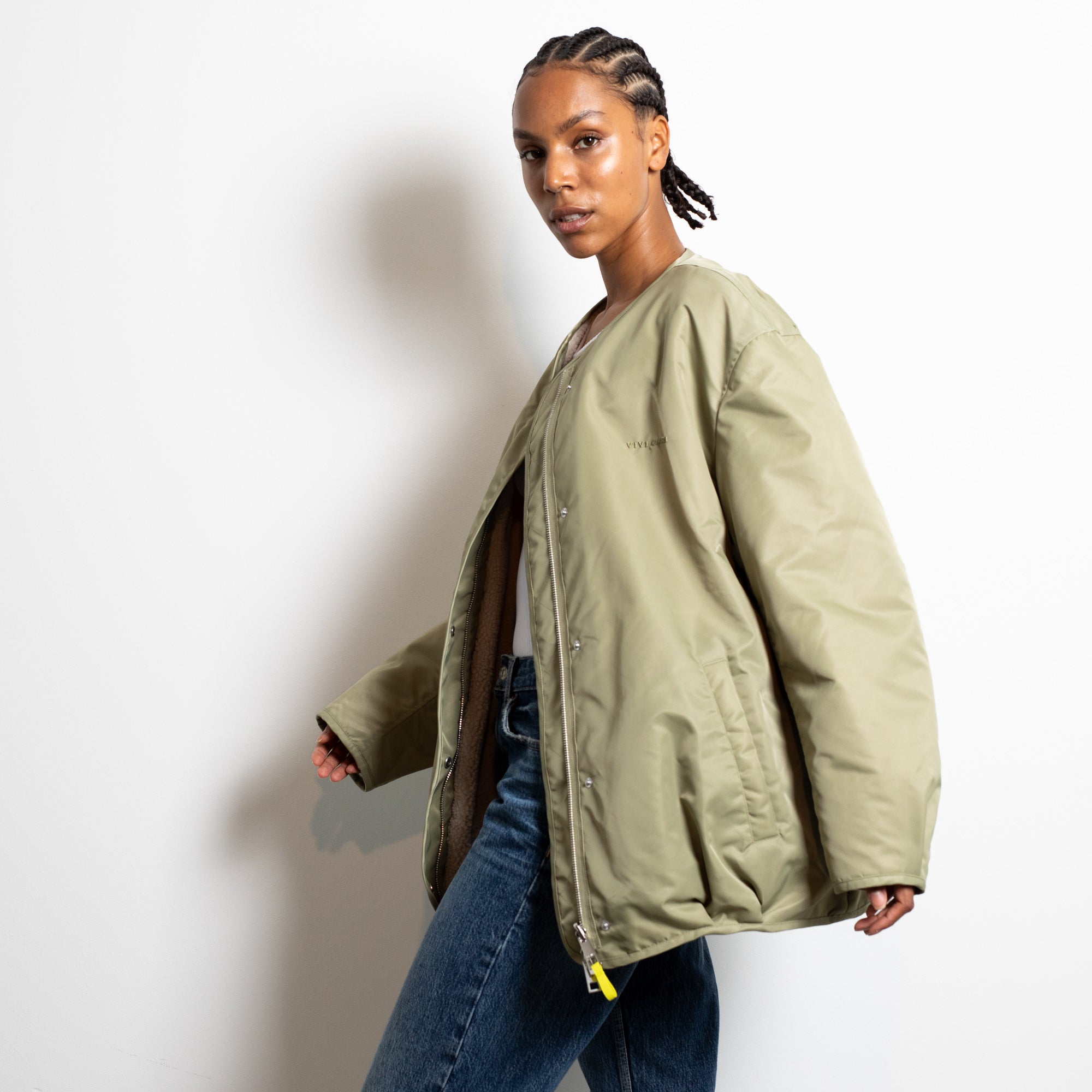 Olive quilted bomber on sale jacket