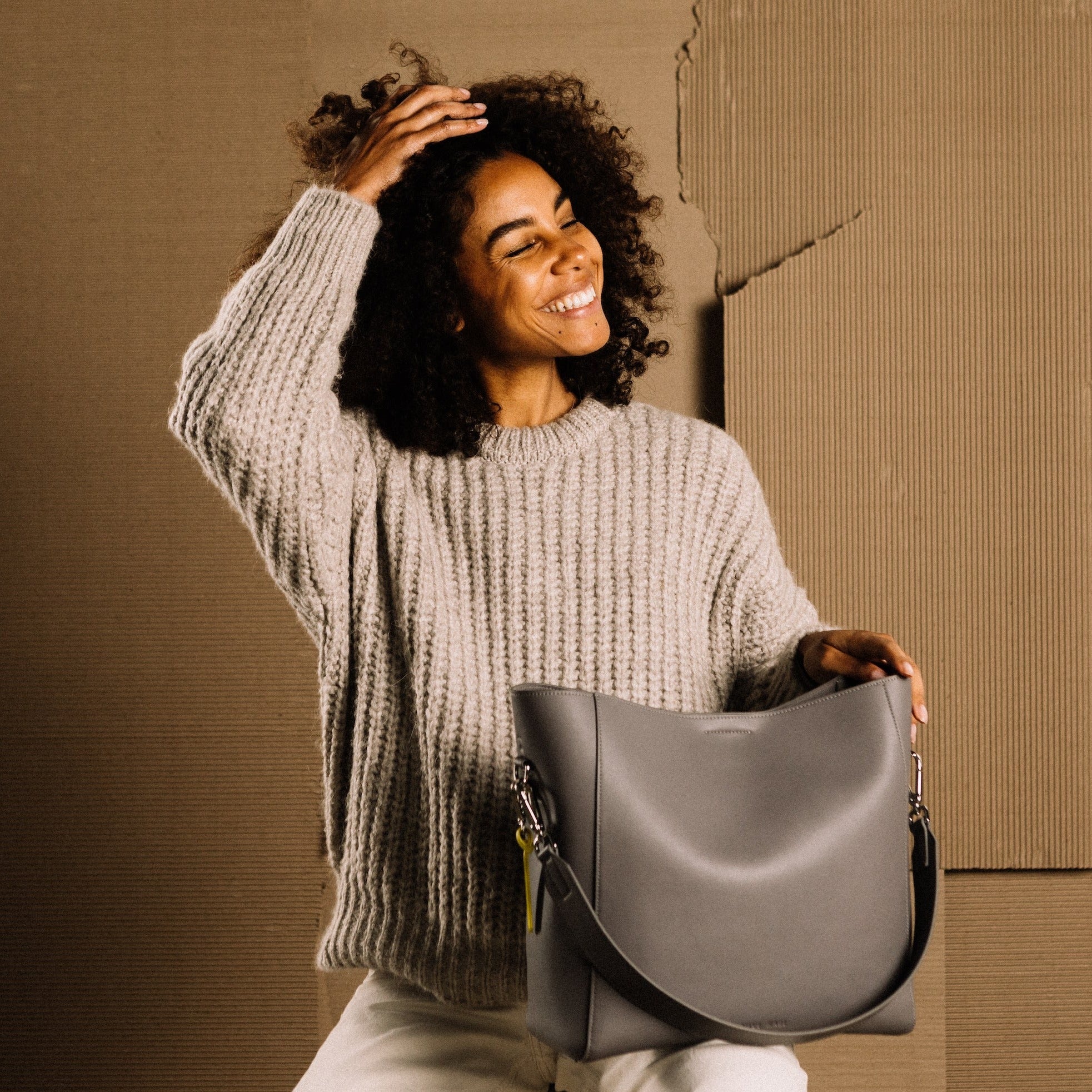 tote bag + strap basic classic - taupe - VIVI MARI