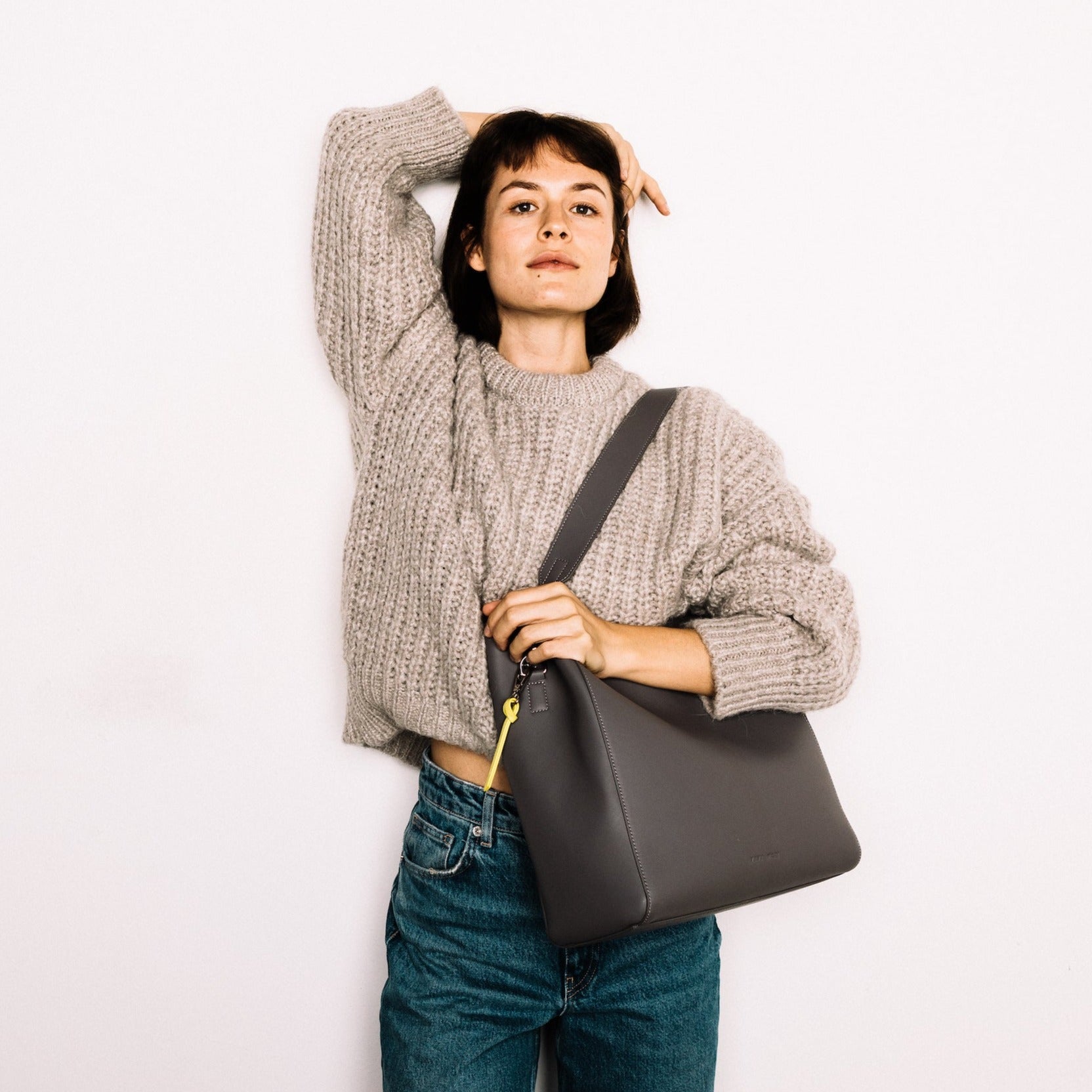 tote bag + strap basic classic - taupe - VIVI MARI